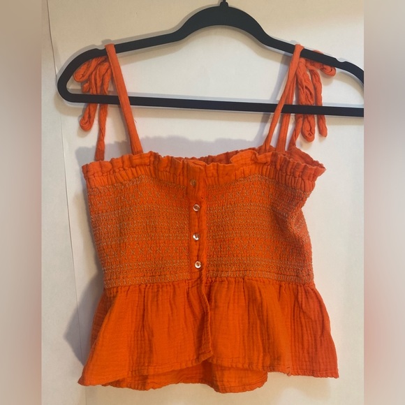 Free People Orange Smocked Tie Straps Tank Top Size XS - Picture 3 of 7